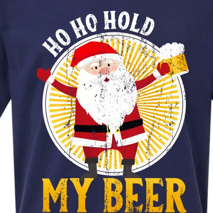 Ho Ho Hold My Beer Sarcastic Santa Bad Xmas Funny Gift Sueded Cloud Jersey T-Shirt