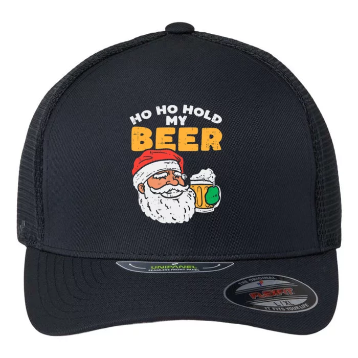 Ho Ho Hold My Beer Santa Funny Christmas Beer Lover Flexfit Unipanel Trucker Cap