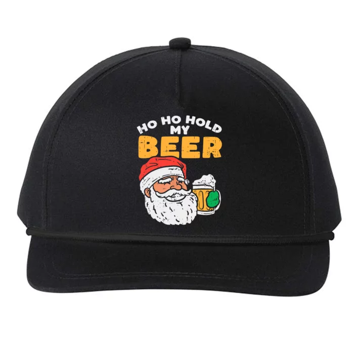 Ho Ho Hold My Beer Santa Funny Christmas Beer Lover Snapback Five-Panel Rope Hat