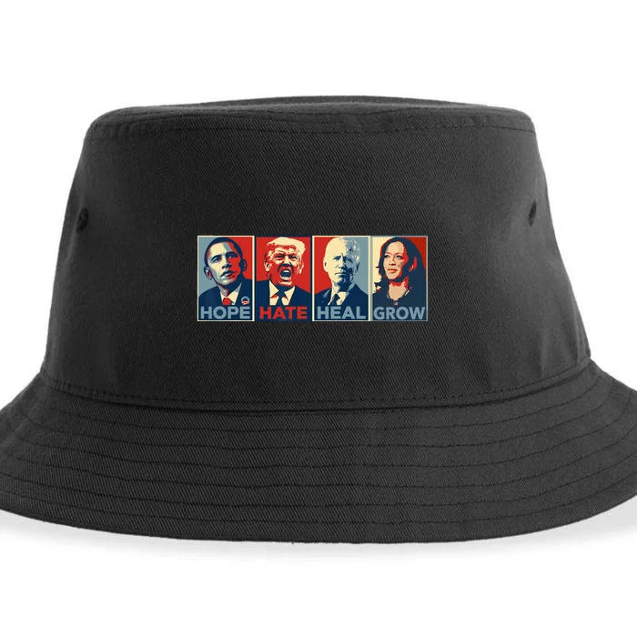 Hope Hate Heal Grow Vote Kamala 2024 Sustainable Bucket Hat