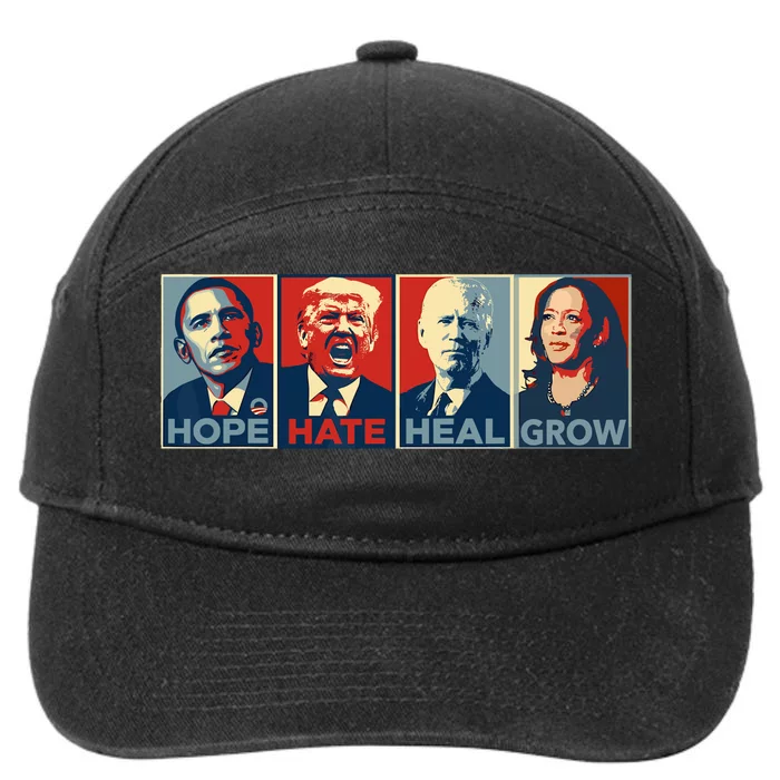 Hope Hate Heal Grow Vote Kamala 2024 7-Panel Snapback Hat