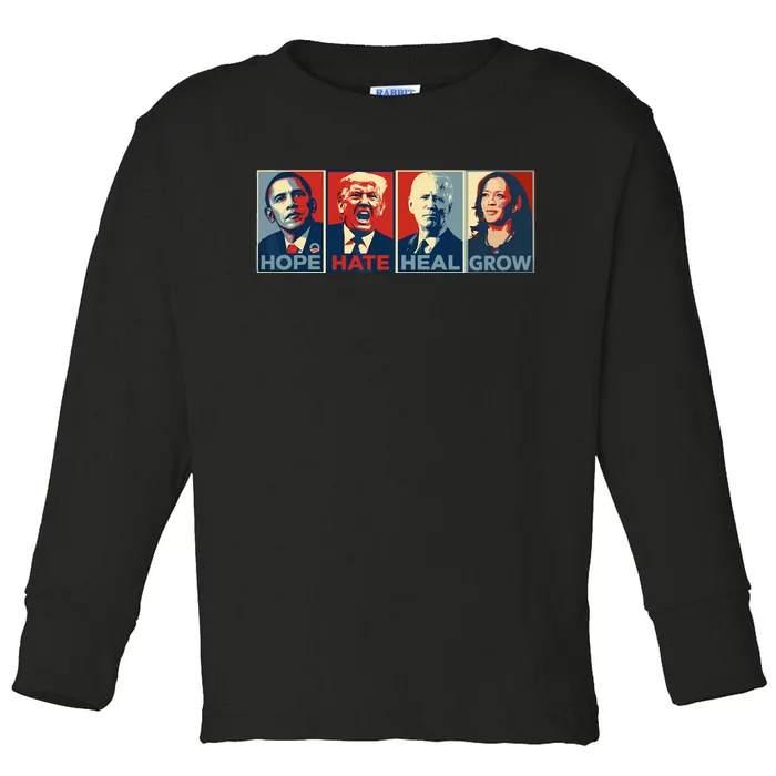 Hope Hate Heal Grow Vote Kamala 2024 Toddler Long Sleeve Shirt