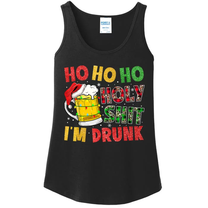 Ho Ho Holy Shit I'm Drunk Beer Santa Hat Christmas Drinking Ladies Essential Tank