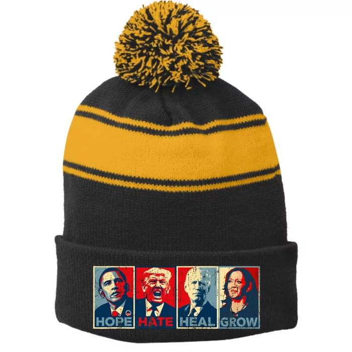 Hope Hate Heal Grow Vote Kamala 2024 Stripe Pom Pom Beanie