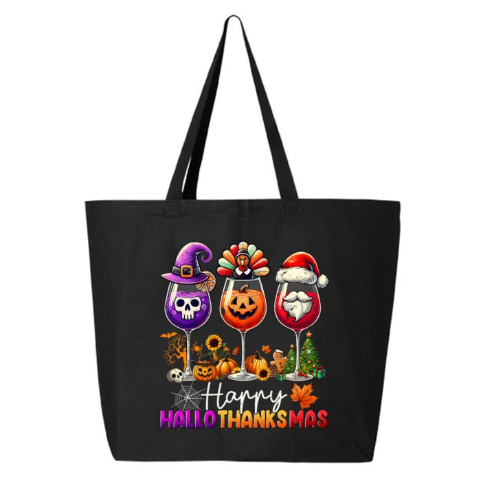 Happy Hallothanksmas Halloween Thanksgiving Christmas Funny 25L Jumbo Tote