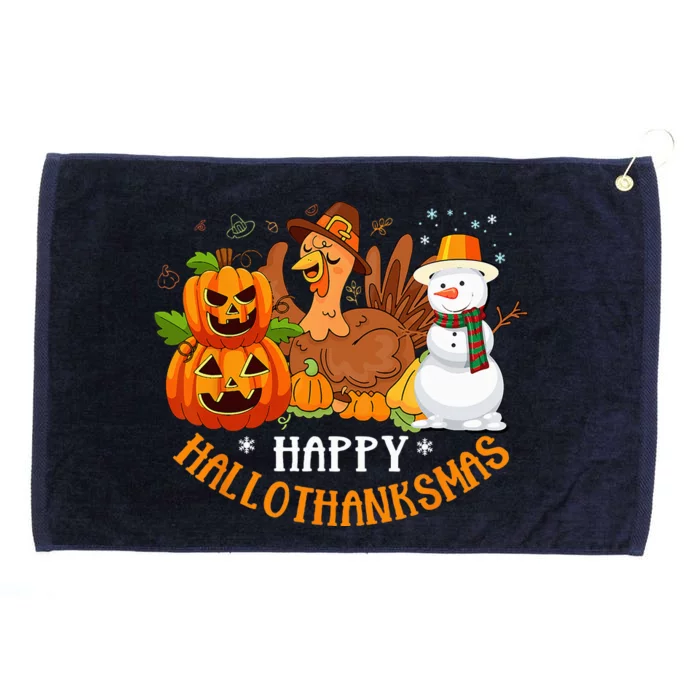 Happy Hallothanksmas Halloween Thanksgiving Christmas Day Grommeted Golf Towel