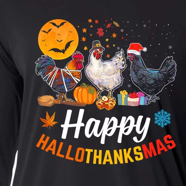 Happy HalloThanksMas Halloween Thanksgiving Xmas Chicken Cooling Performance Long Sleeve Crew