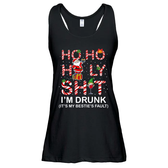 Ho Ho Holy Shit I'm Drunk Santa Wine Funny Christmas Ladies Essential Flowy Tank