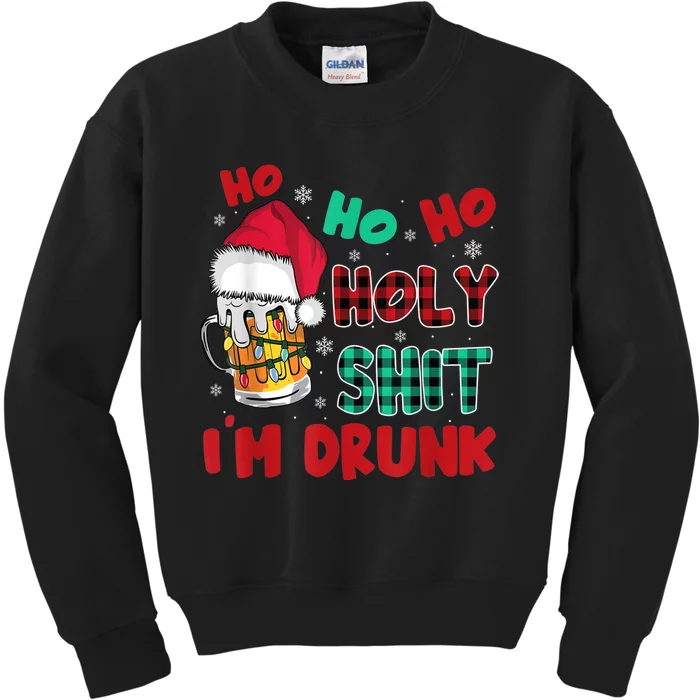 Ho Ho Holy Shit I'm Drunk Beer Santa Hat Christmas Drinking Kids Sweatshirt