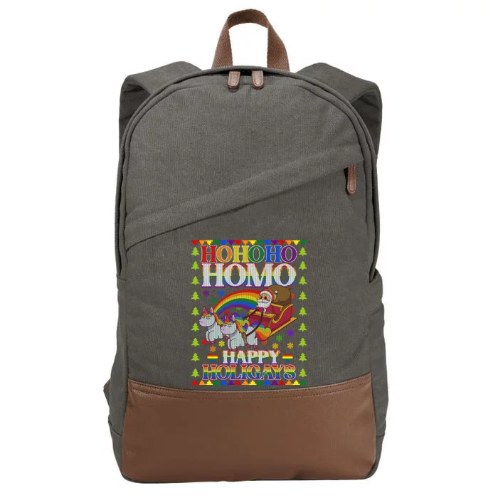 Ho Ho Homo Holigays Homosexual Lgbt Funny Ugly Christmas Cute Gift Cotton Canvas Backpack