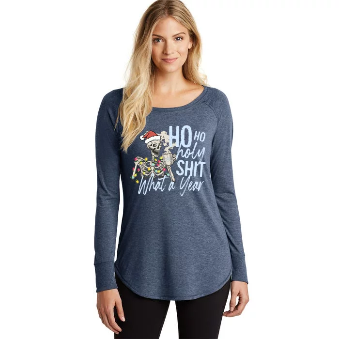 Ho Ho Holy Shit What A Year Cool Gift Funny Christmas Skeleton Gift Women's Perfect Tri Tunic Long Sleeve Shirt