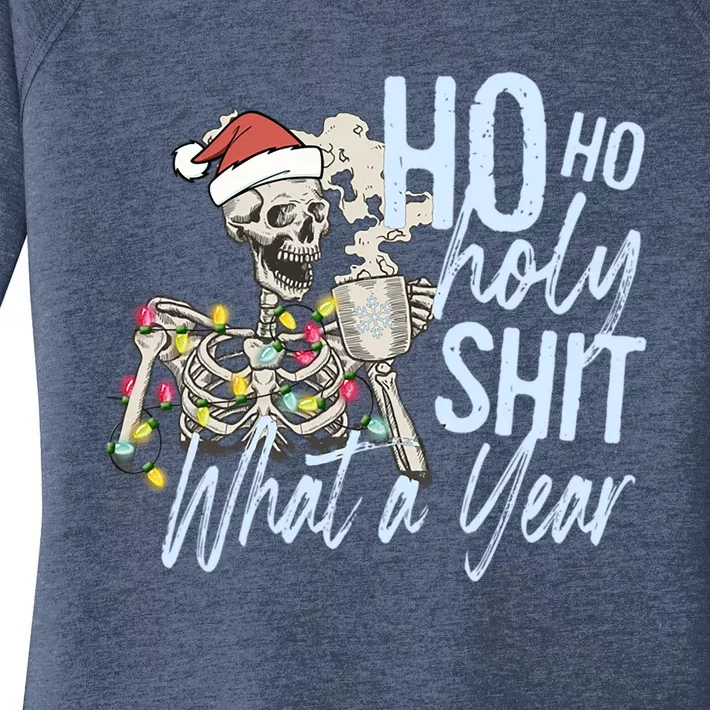 Ho Ho Holy Shit What A Year Cool Gift Funny Christmas Skeleton Gift Women's Perfect Tri Tunic Long Sleeve Shirt