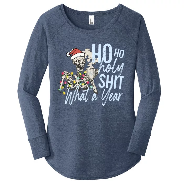 Ho Ho Holy Shit What A Year Cool Gift Funny Christmas Skeleton Gift Women's Perfect Tri Tunic Long Sleeve Shirt