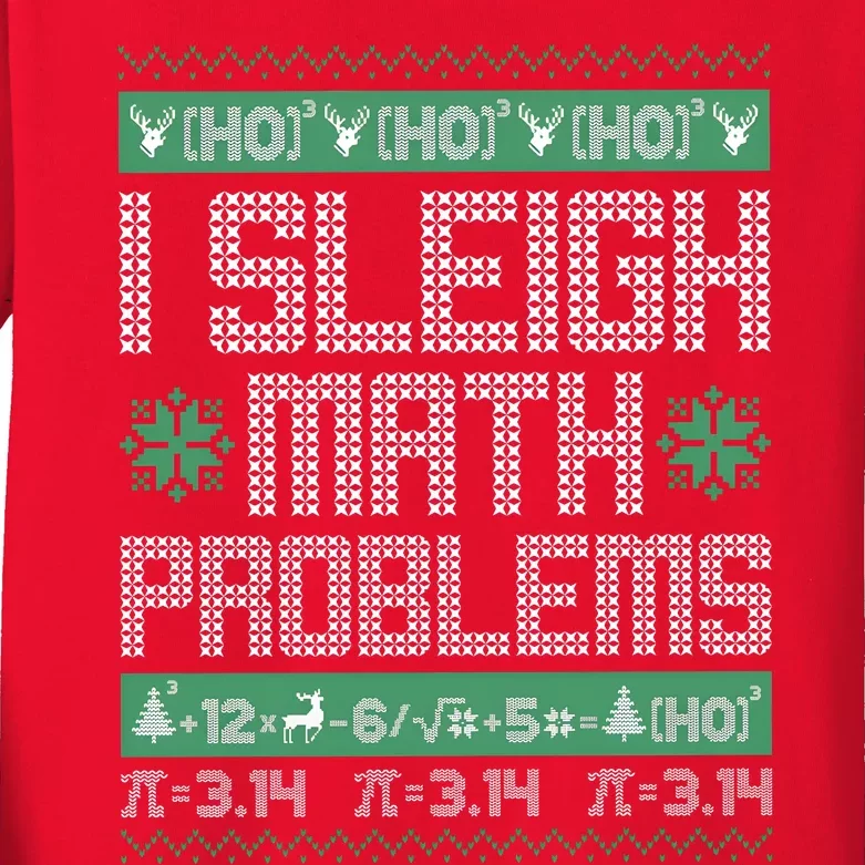 Ho Ho Ho I Sleigh Math Problems Teacher Christmas Ugly Sweater Kids Long Sleeve Shirt