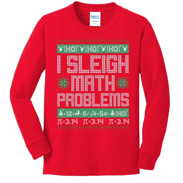 Ho Ho Ho I Sleigh Math Problems Teacher Christmas Ugly Sweater Kids Long Sleeve Shirt