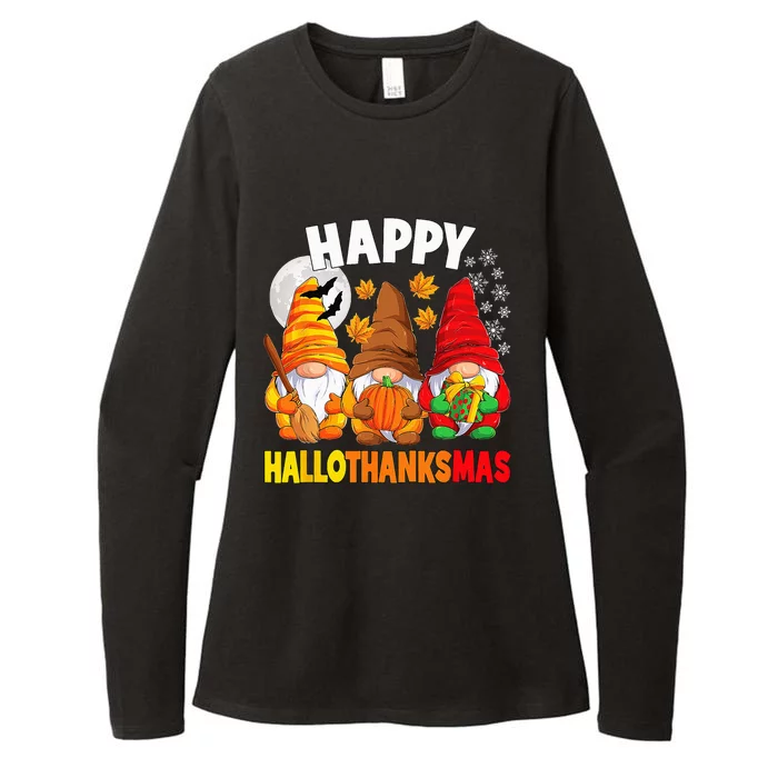 Happy HalloThanksMas Halloween Thanksgiving Christmas Gnomes Womens CVC Long Sleeve Shirt