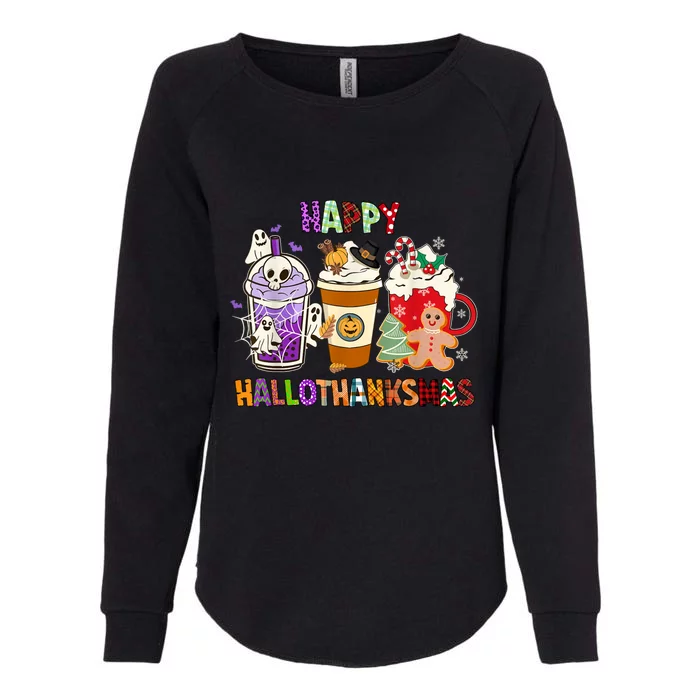 Happy Hallothanksmas Halloween Thanksgiving Christmas Design Womens California Wash Sweatshirt