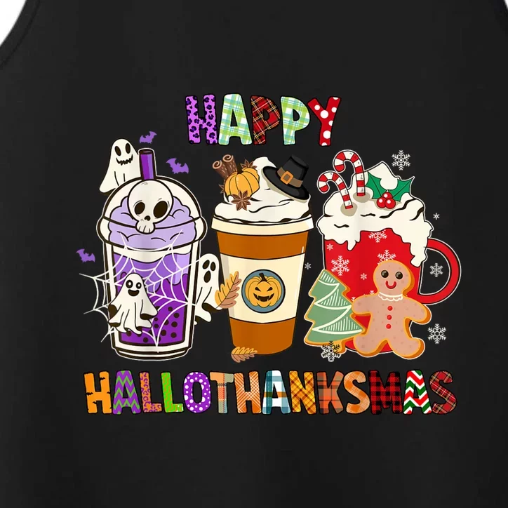 Happy Hallothanksmas Halloween Thanksgiving Christmas Design Performance Tank