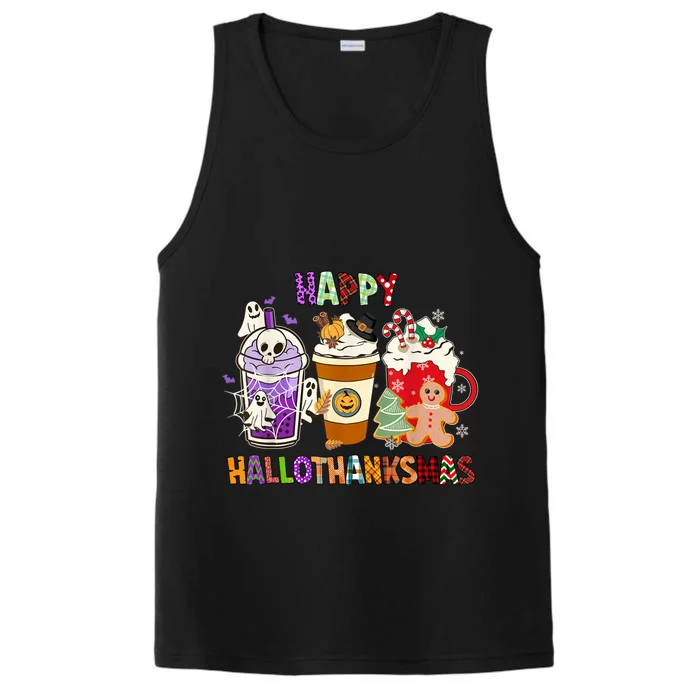 Happy Hallothanksmas Halloween Thanksgiving Christmas Design Performance Tank