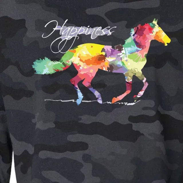 Horse Happiness Horse Lover Equestrian Design Cropped Pullover Crew