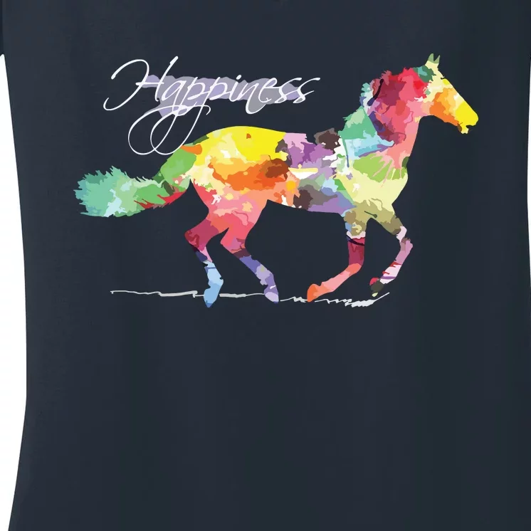 Horse Happiness Horse Lover Equestrian Design Women's V-Neck T-Shirt