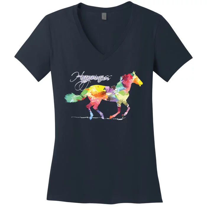 Horse Happiness Horse Lover Equestrian Design Women's V-Neck T-Shirt