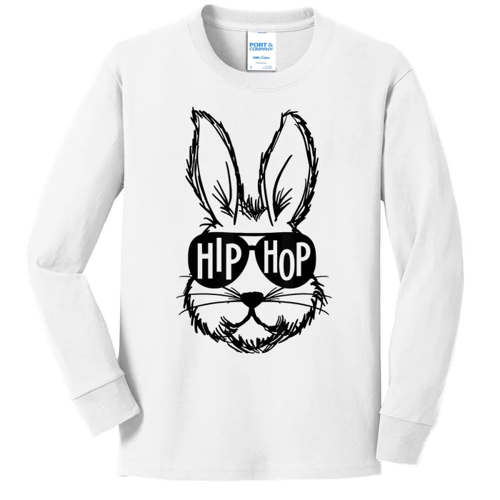 Hip Hop Happy Easter Bunny Face With Sunglasses Kids Long Sleeve Shirt