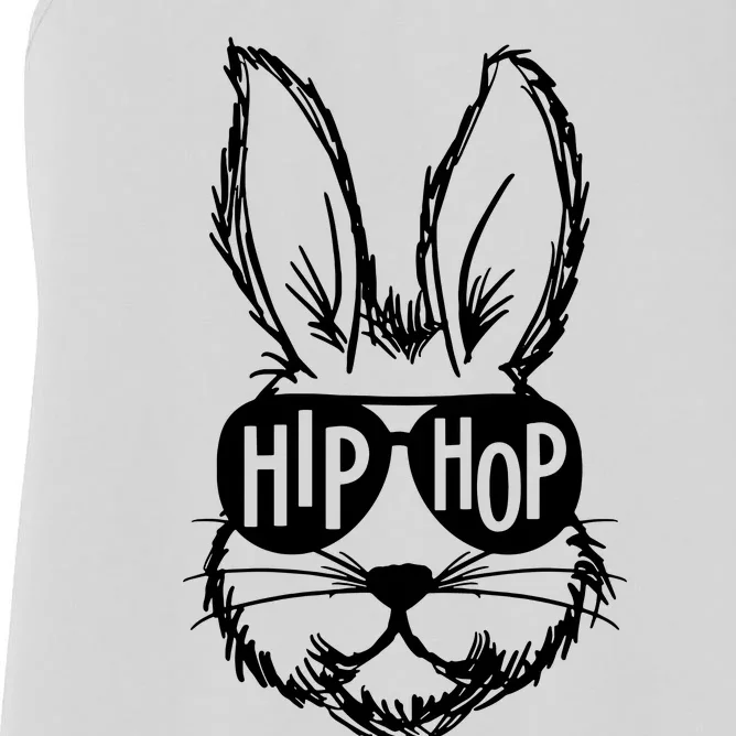 Hip Hop Happy Easter Bunny Face With Sunglasses Women's Racerback Tank