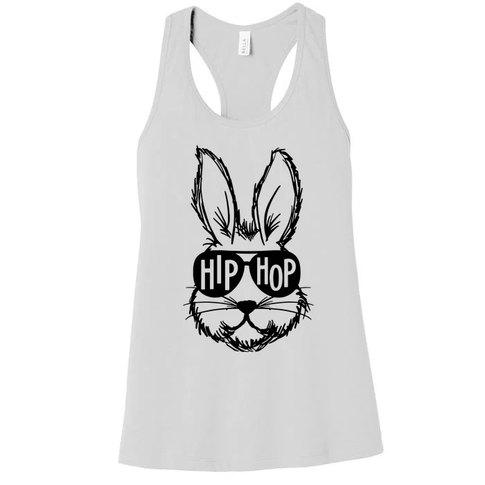 Hip Hop Happy Easter Bunny Face With Sunglasses Women's Racerback Tank