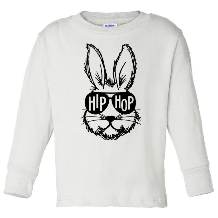 Hip Hop Happy Easter Bunny Face With Sunglasses Toddler Long Sleeve Shirt