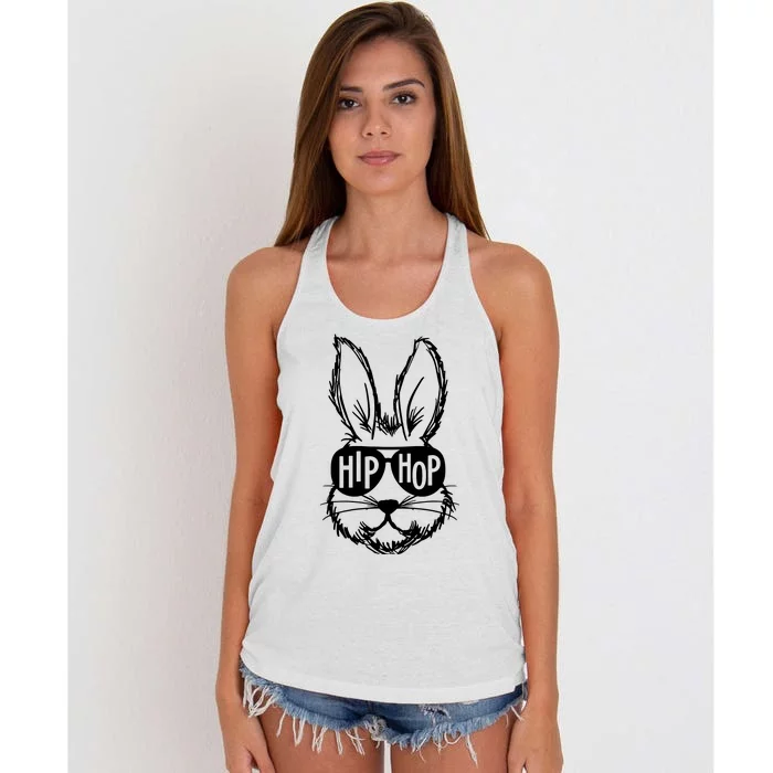 Hip Hop Happy Easter Bunny Face With Sunglasses Women's Knotted Racerback Tank