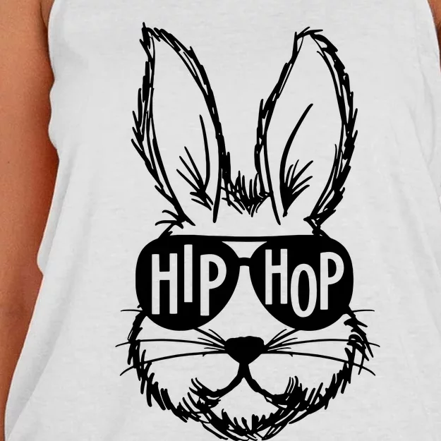 Hip Hop Happy Easter Bunny Face With Sunglasses Women's Knotted Racerback Tank