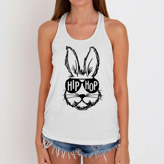 Hip Hop Happy Easter Bunny Face With Sunglasses Women's Knotted Racerback Tank