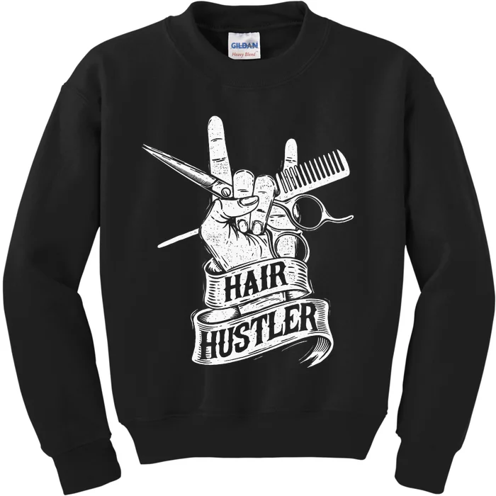 Hair Hustler Hairdresser Hairstylist Haircutter Beautician Kids Sweatshirt