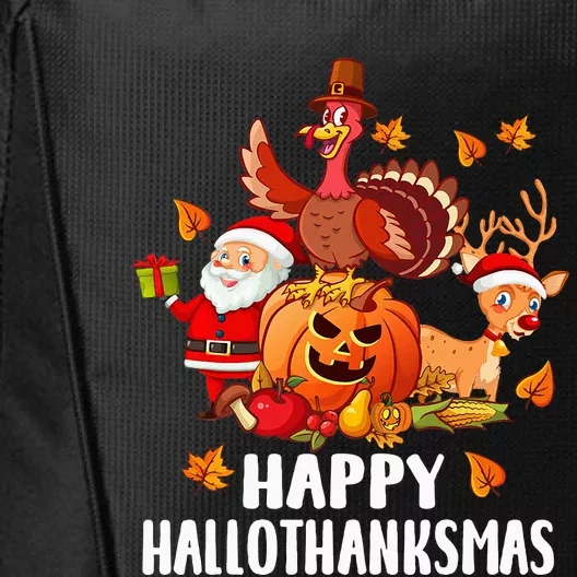 Happy Hallothanksmas Halloween Thanksgiving Christmas Day City Backpack