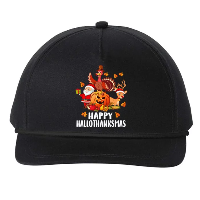 Happy Hallothanksmas Halloween Thanksgiving Christmas Day Snapback Five-Panel Rope Hat