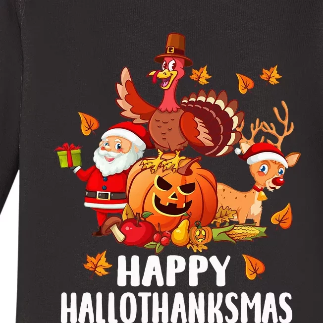 Happy Hallothanksmas Halloween Thanksgiving Christmas Day Baby Long Sleeve Bodysuit