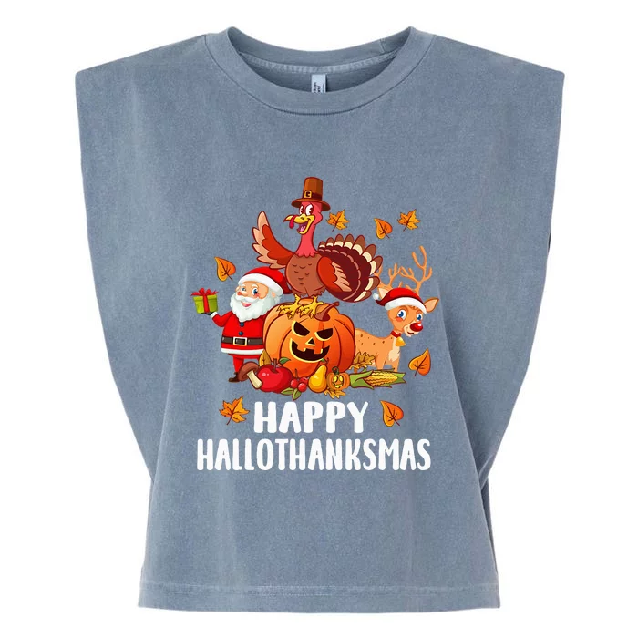 Happy Hallothanksmas Halloween Thanksgiving Christmas Day Garment-Dyed Women's Muscle Tee