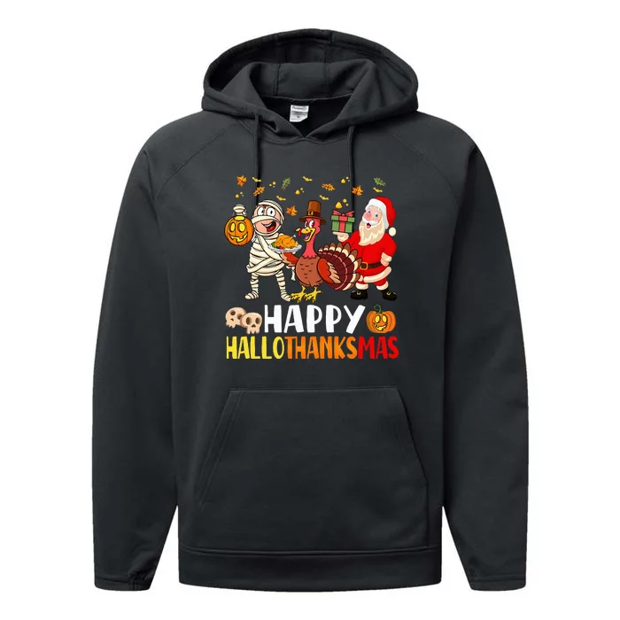 Happy Hallothanksmas Halloween Thanksgiving Christmas Day Performance Fleece Hoodie