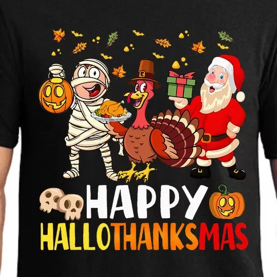 Happy Hallothanksmas Halloween Thanksgiving Christmas Day Pajama Set