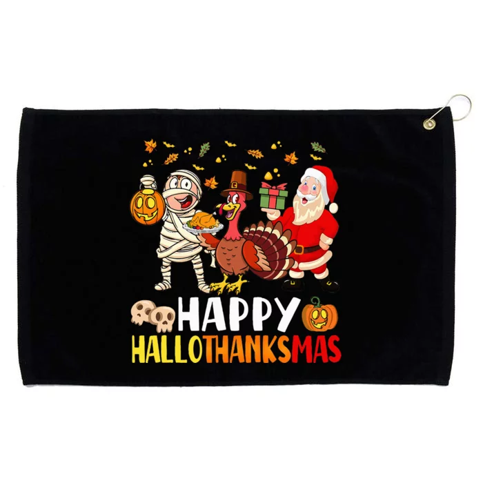 Happy Hallothanksmas Halloween Thanksgiving Christmas Day Grommeted Golf Towel