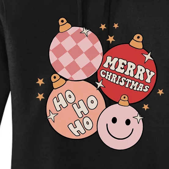 Ho Ho Ho Merry Christmas Groovy Retro Xmas Bauble Women's Pullover Hoodie