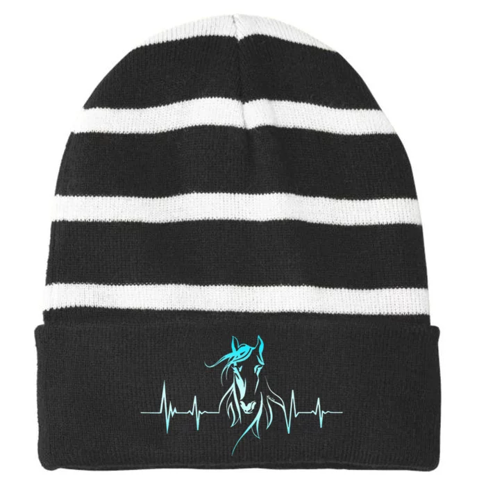 Horse Heartbeat Horse Lover Gifts Striped Beanie with Solid Band