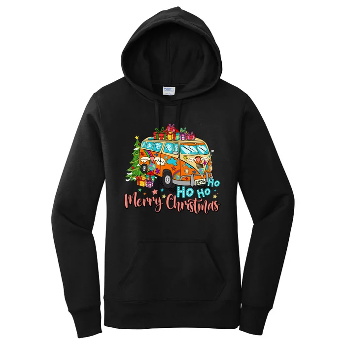 Ho Ho Ho Merry Christmas Gifts Hippie Bus Funny Xmas Women's Pullover Hoodie