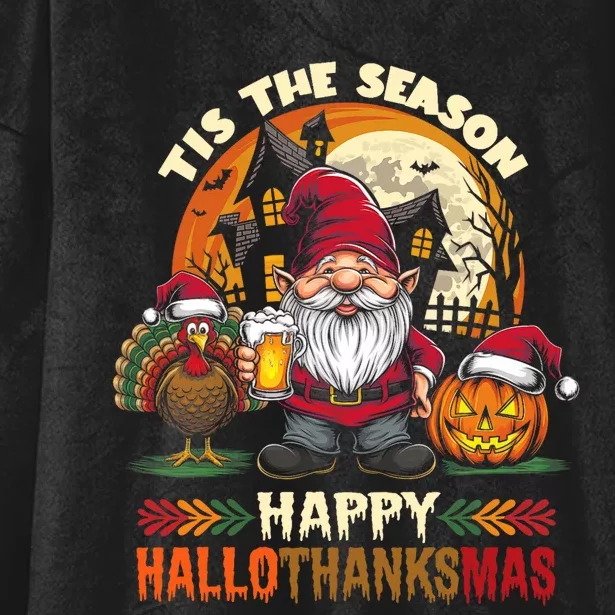 Happy Hallothanksmas Halloween Thanksgiving Merry Christmas Hooded Wearable Blanket