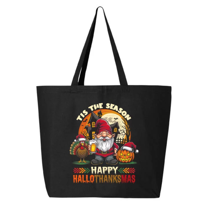 Happy Hallothanksmas Halloween Thanksgiving Merry Christmas 25L Jumbo Tote