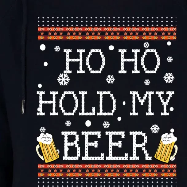 Ho Ho Hold My Beer-Ugly Christmas Drinking Sweater Womens Funnel Neck Pullover Hood