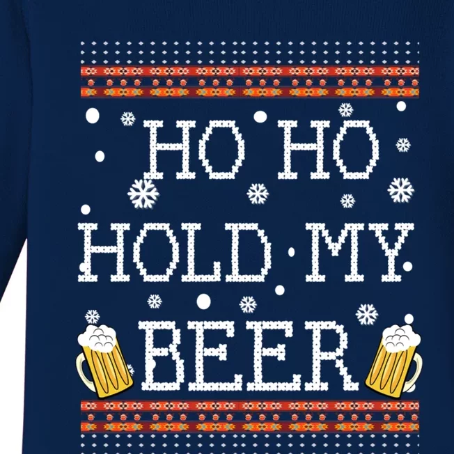 Ho Ho Hold My Beer-Ugly Christmas Drinking Sweater Baby Long Sleeve Bodysuit