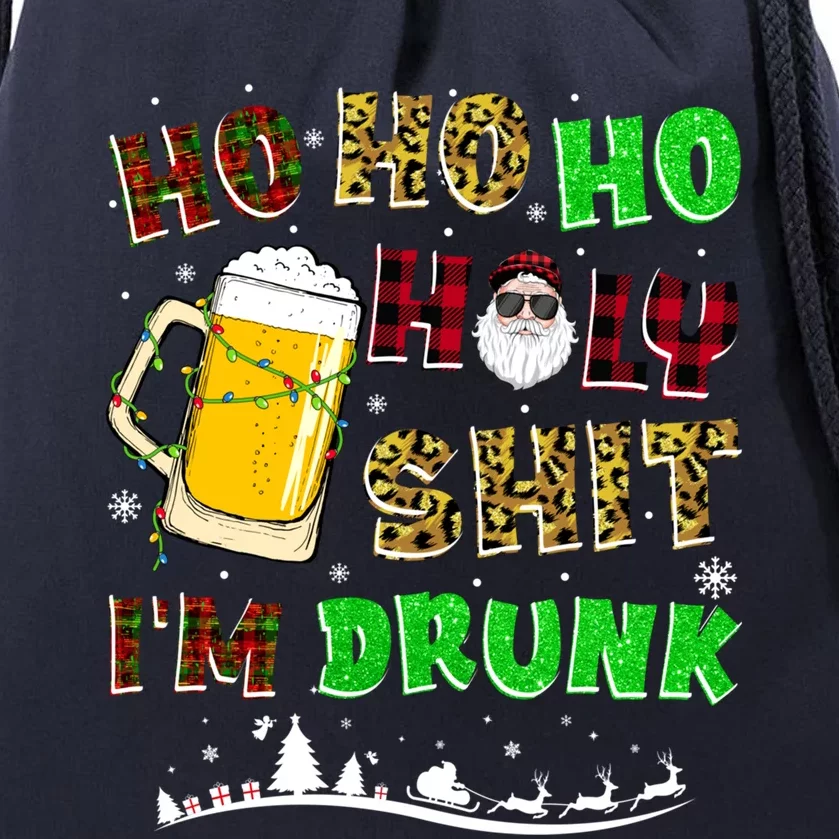 Ho Ho Holy Shit IM Drunk Beer Santa Hat Christmas Xmas Gift Drawstring Bag