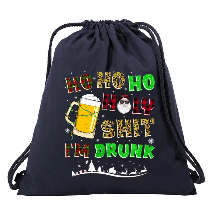 Ho Ho Holy Shit IM Drunk Beer Santa Hat Christmas Xmas Gift Drawstring Bag